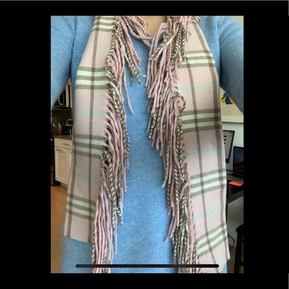 Burberry pink check cashmere scarf with fringe